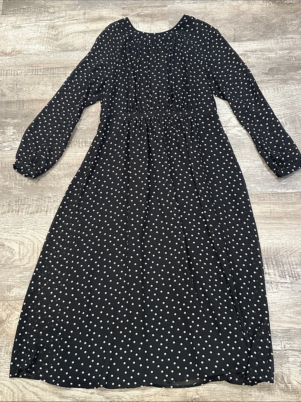 Boden Black Polka Dot Long Sleeve Midi Dress